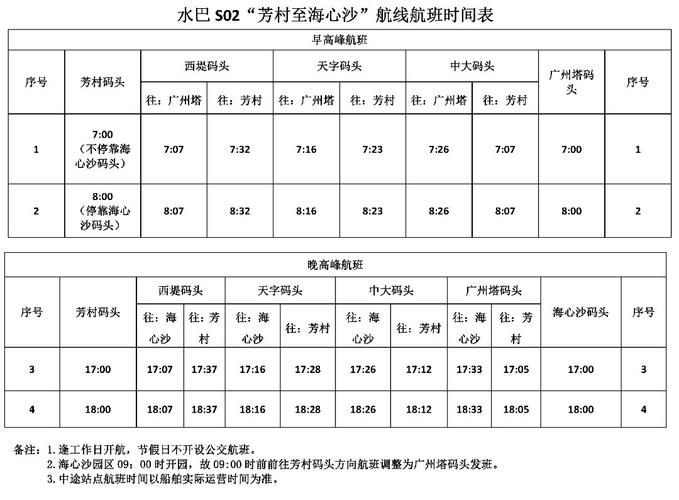 广州水上巴士-广州水上巴士最新时刻表